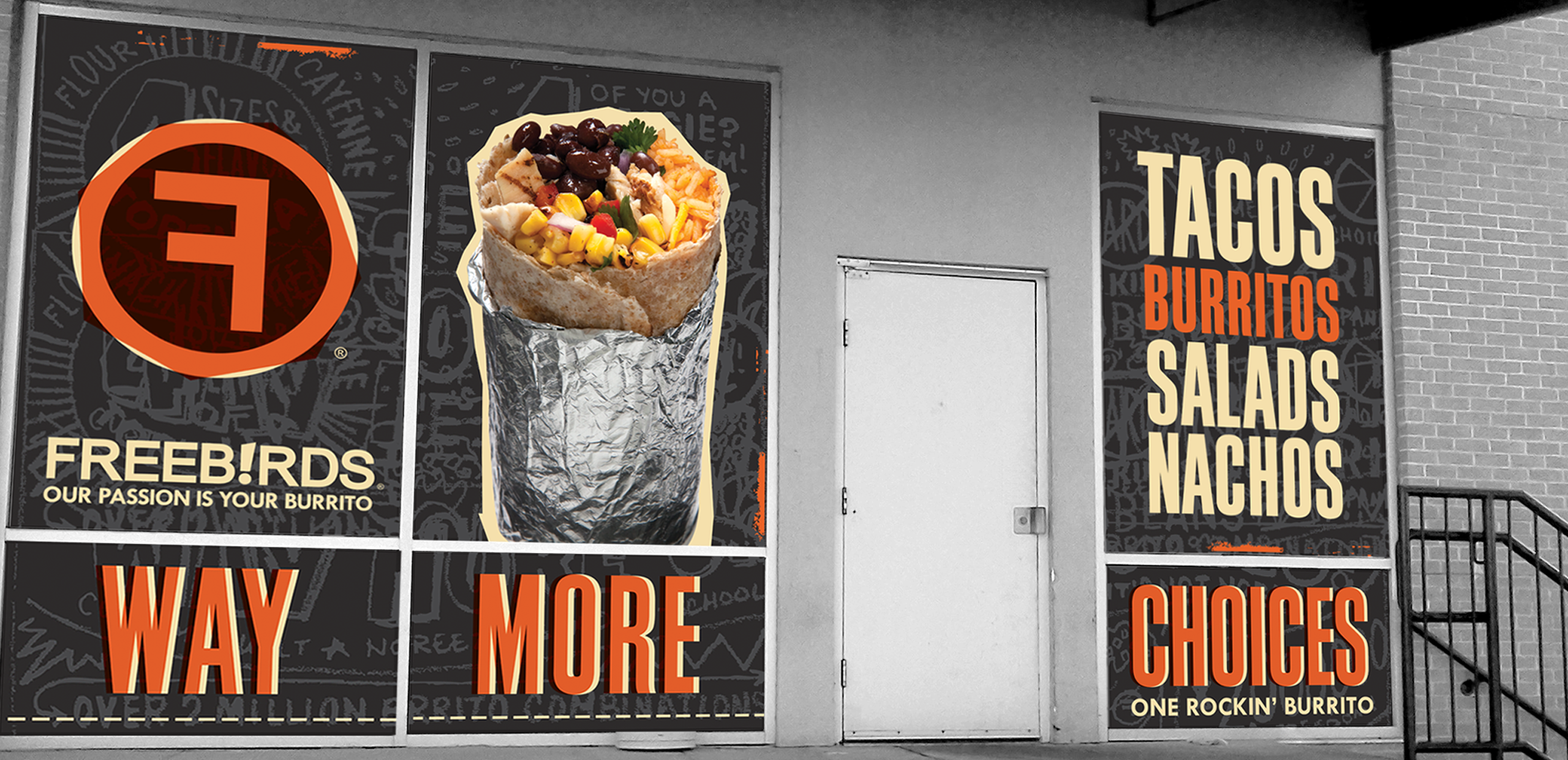 Freebirds World Burrito Window Display & Advertising